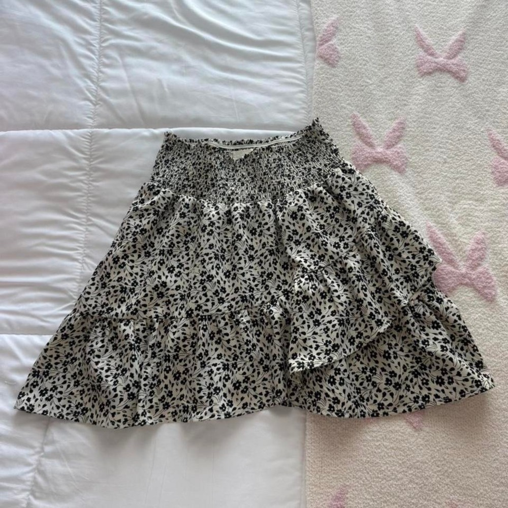 cream and green babydoll floral skirt